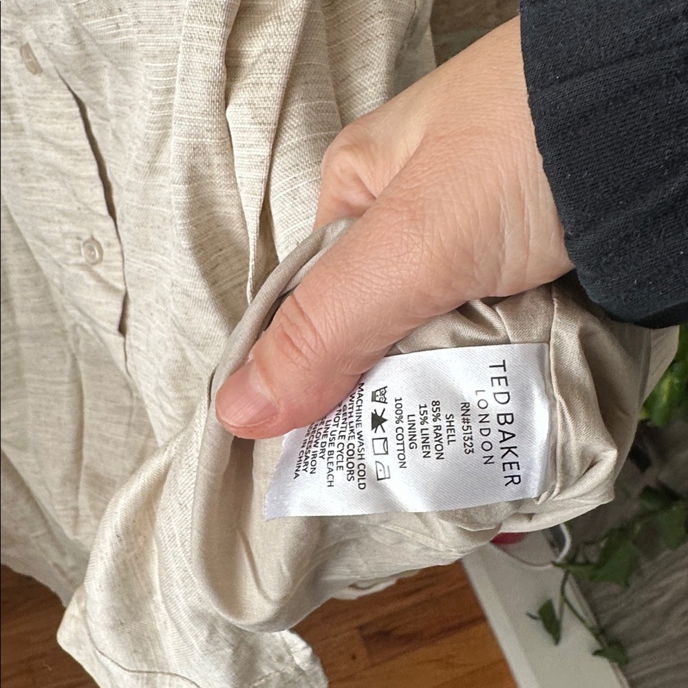 Ted Baker SHIRT DRESS WITH BELT Classic Neutral Rayon Linen - Picture 5 of 13